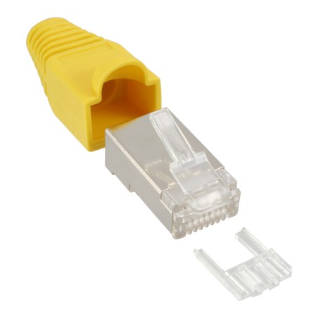 74510Y - Lot de 10 connecteurs à sertir InLine® RJ45 blindés, avec protection contre le pliage et aide à l'enfilage, jaune