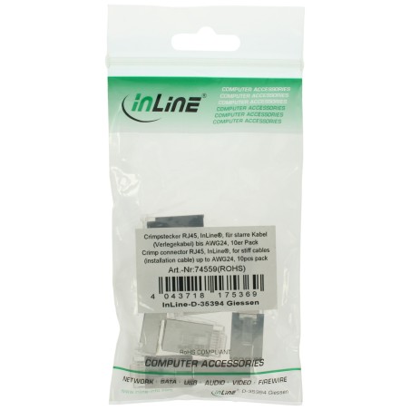 74559 - Pack de 10 connecteurs à sertir InLine® RJ45, pour câbles rigides (câbles d'installation) jusqu'à AWG24