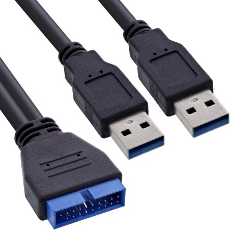 InLine? USB 3.0 Adapterkabel, 2x Stecker A auf Pfostenanschluss 19polig., 0,40m