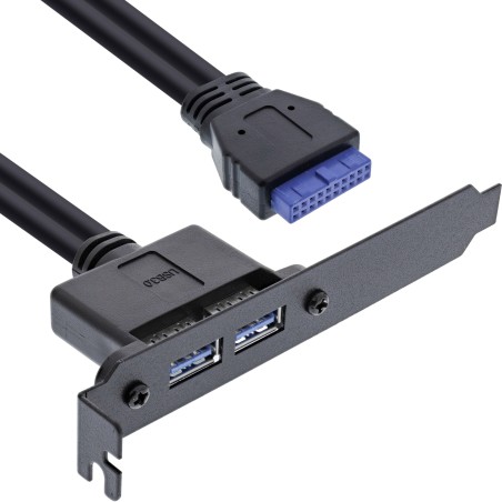 33390C - Support pour slot InLine® USB 3.0, 2x prise USB vers connexion carte mère interne 0,5 m