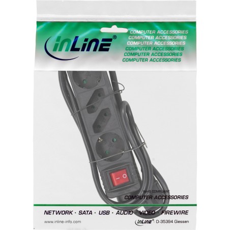 16443S - Multiprise InLine®, 4 prises, 2x contact de protection  2x Euro, noir, 3m