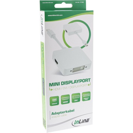 17195I - Câble adaptateur InLine® Mini DisplayPort vers HDMI/DVI/DisplayPort, blanc