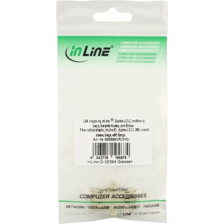 InLine? LWL Kupplung, Duplex LC/LC, multimode, beige, Keramik-H?lse, zum Einbau