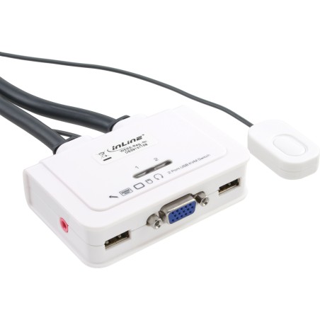 InLine? KVM Switch, 2-fach, VGA, USB, mit Audio, integr. Kabel