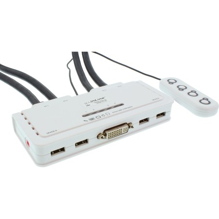 InLine? KVM Switch, 4-fach, DVI-D, USB, mit Audio, integr. Kabel