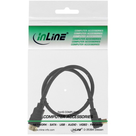 17001V - Câble InLine® HDMI HS, coudé, avec eth., ST / ST, contact vérifié, noir, 1m