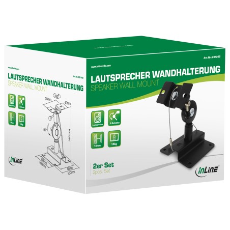 InLine? Lautsprecher Wandhalterung bis 15kg, 2er Set, schwarz