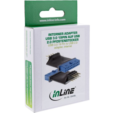 33449L - Adaptateur InLine® USB 3.0 vers 2.0 interne, prise USB 3.0 19 broches vers USB 2.0