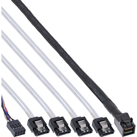 InLine? Mini SAS HD Kabel, SFF-8643 zu 4x SATA  Sideband, 0,5m