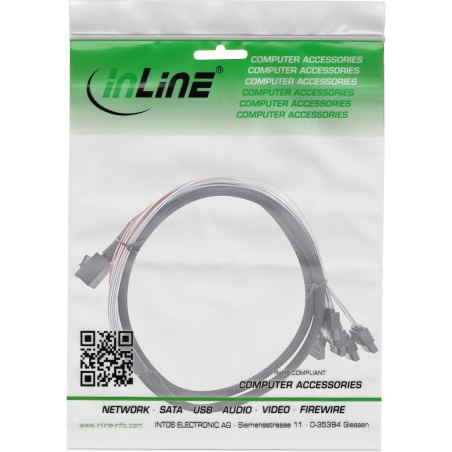 InLine? Mini SAS HD Kabel, SFF-8643 zu 4x SATA  Sideband, 0,5m