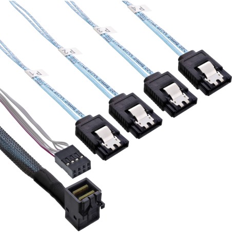 InLine? Mini SAS HD Kabel, SFF-8643 gewinkelt zu 4x SATA  Sideband, 1m