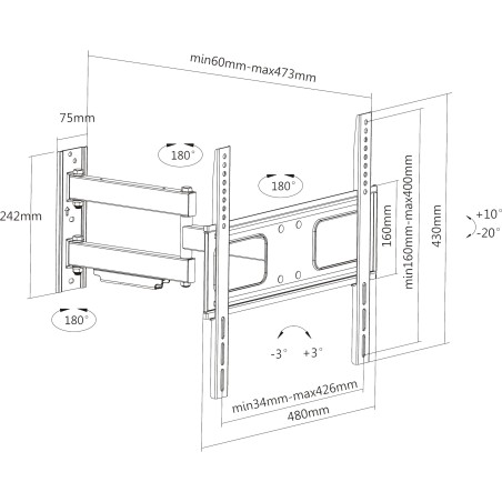 InLine? Wandhalterung, f?r Display 81-140cm (32-55), max. 50kg