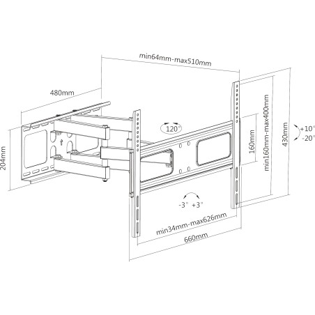 23110A - Support mural InLine®, pour écran 94-178 cm (37-70), max. 50 kg