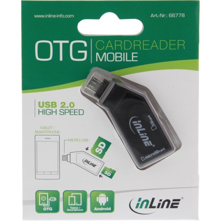 66778 - Lecteur de carte mobile InLine® OTG, USB 2.0, pour SDmicroSD, pour smartphone Android