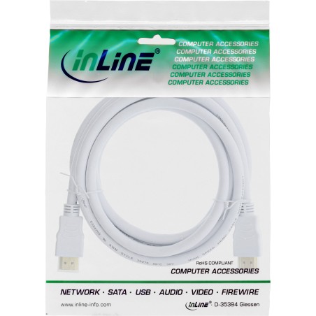 17501W - Câble InLine® HDMI haute vitesse avec Eth., Premium, ST / ST, blanc / or, 1 m