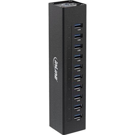 35395C - Hub InLine® USB 3.0, 10 ports, boîtier en aluminium, noir, avec alimentation 4A