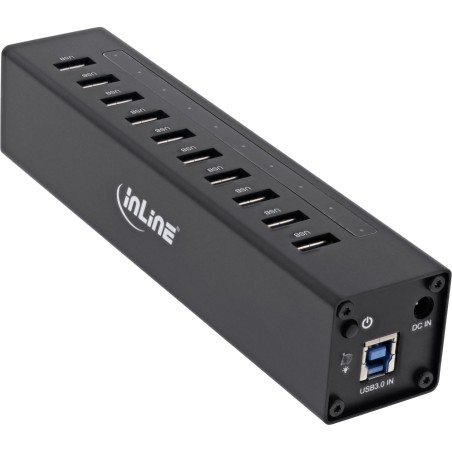 InLine? USB 3.0 Hub, 10 Port, Aluminiumgeh?use, schwarz, mit 4A Netzteil