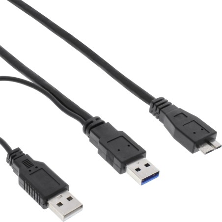 35415Y - Câble en Y InLine® USB 3.2 Gen.1, 2x A vers Micro B, noir, 1,5 m