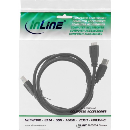 35415Y - Câble en Y InLine® USB 3.2 Gen.1, 2x A vers Micro B, noir, 1,5 m