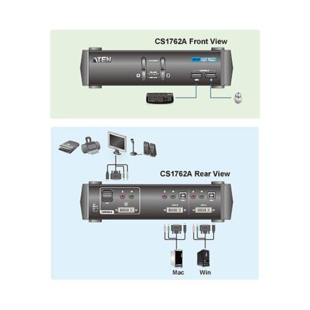 KVM Commutateur, ATEN, 2x, CS1762A, DVI, USB, Audio