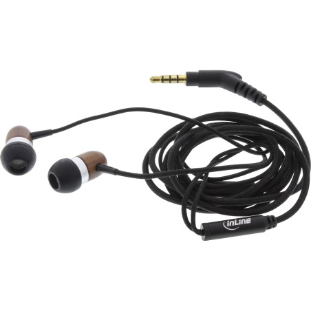 InLine? woodin-ear, In-Ear Headset mit Kabelmikrofon und Funktionstaste, Walnuss