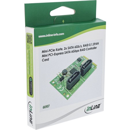 66907 - Carte InLine® Mini-PCIe 2.0, 2x SATA 6 Gb/s, RAID 0.1, SPAN