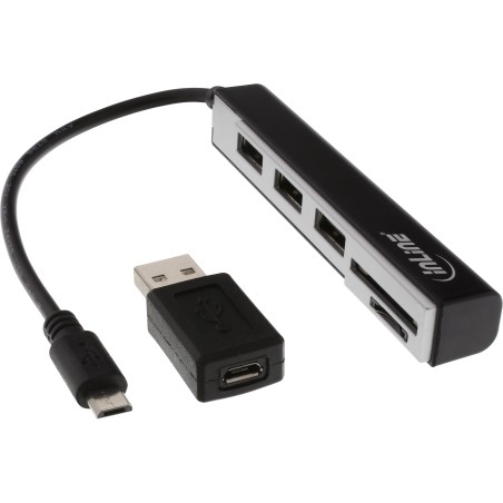 66775C - Lecteur de carte USB OTG InLine® et hub USB 2.0 3 voies, pour SDXC/microSD, avec adaptateur