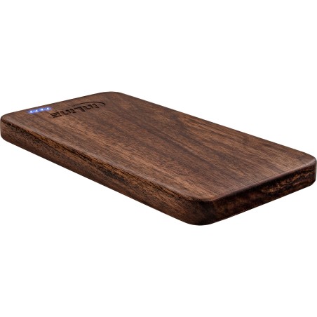 01478S - Plaque en bois InLine®, batterie externe USB 5 000 mAh, avec écran LED, bois véritable, noyer