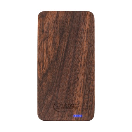 01478S - Plaque en bois InLine®, batterie externe USB 5 000 mAh, avec écran LED, bois véritable, noyer