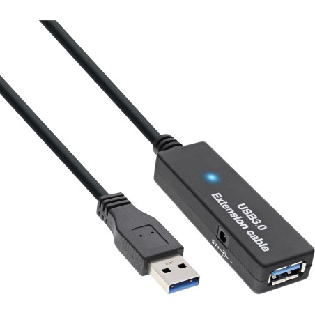 35655 - Rallonge active InLine® USB 3.2 Gen.1, fiche A vers prise A, noire, 10 m