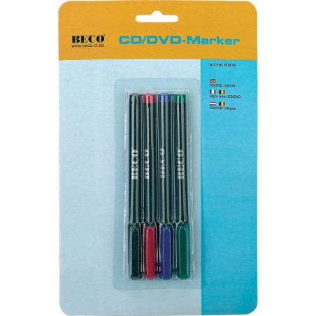 Marqueurs CD/DVD, encre non-effacant et imperméable en 4 couleurs, BECO 609.09