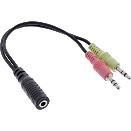 99312I - Câble adaptateur pour casque audio InLine®, 2 fiches 3,5 mm vers prise 3,5 mm CTIA, 0,15 m