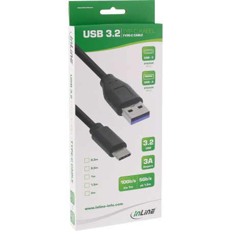 35716 - Câble InLine® USB 3.2 Gen.1x2, USB-C mâle vers A mâle, noir, 0,5 m