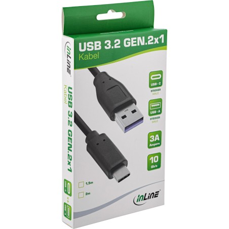 35714 - Câble InLine® USB 3.2 Gen.1x2, USB-C mâle vers A mâle, noir, 1,5 m