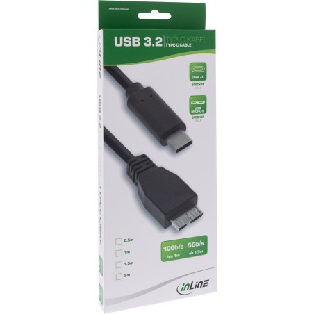 InLine? USB 3.2 Gen.1x2 Kabel, USB-C Stecker an Micro-B Stecker, schwarz, 0,5m