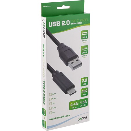 35736 - Câble InLine® USB 2.0, USB-C mâle vers A mâle, noir, 0,5 m