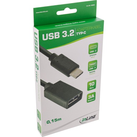 35800 - Câble adaptateur InLine® USB 3.2 Gen.1x2, USB-C mâle vers A femelle, 0,15 m