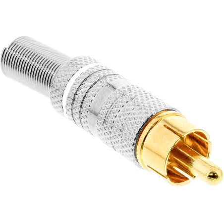 99110N - Fiche RCA InLine® version à souder, métal argenté, anneau blanc, pour câble 6 mm