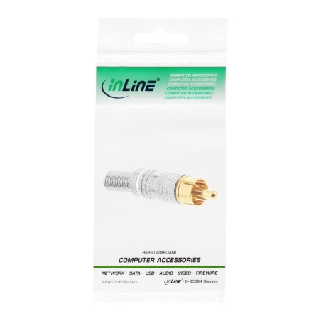 99110N - Fiche RCA InLine® version à souder, métal argenté, anneau blanc, pour câble 6 mm