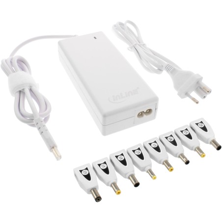 26618C - InLine® Universal NT pour ordinateurs portables, 90 W, USB, 100-240 V, blanc avec 8 alternateurs.