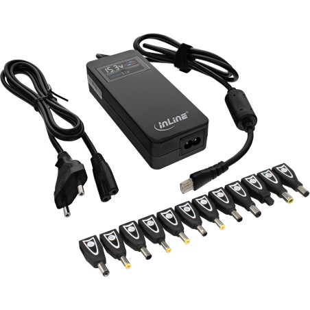 26618S - InLine® Univ. NT pour NB avec écran couleur, 90W, USB, 100-240V, noir avec 12 alternateurs.