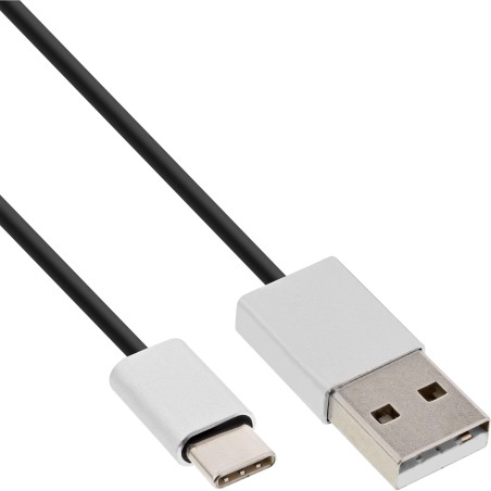 InLine? USB 2.0 Kabel, USB-C Stecker an A Stecker, schwarz/Alu, flexibel, 1m