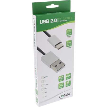 InLine? USB 2.0 Kabel, USB-C Stecker an A Stecker, schwarz/Alu, flexibel, 1m