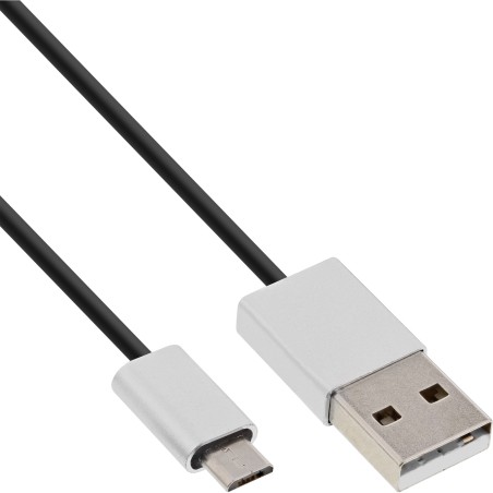 31710I - Câble InLine® Micro-USB 2.0, USB-A ST vers Micro-B ST, noir/aluminium, flexible, 1 m