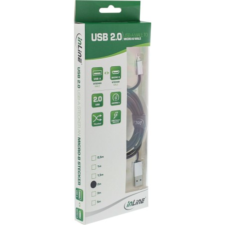 InLine? Micro-USB 2.0 Kabel, USB-A ST an Micro-B ST, schwarz/Alu, flexibel, 1m