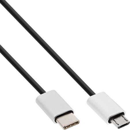 35844 - Câble InLine® USB 2.0, USB-C ST vers Micro-B ST, noir/aluminium, flexible, 1,5 m