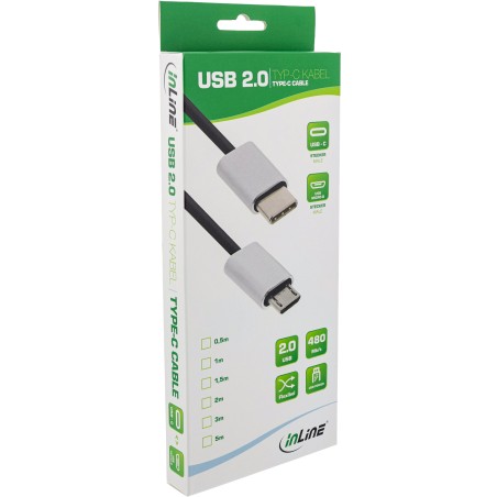 InLine? USB 2.0 Kabel, USB-C ST an Micro-B ST, schwarz/Alu, flexibel, 0,5m