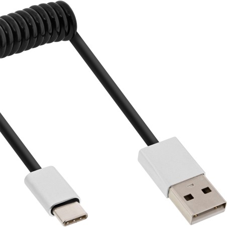 35871 - Câble spiralé InLine® USB 2.0, USB-C ST vers A ST, noir/aluminium, flexible, 1 m