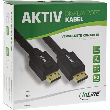 17125A - Câble actif InLine® DisplayPort, 4K2K, noir, contacts plaqués or, 25 m