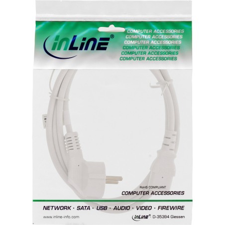 16651W - Câble d'alimentation InLine®, contact de protection coudé sur fiche d'appareil froid C13, blanc, 1m